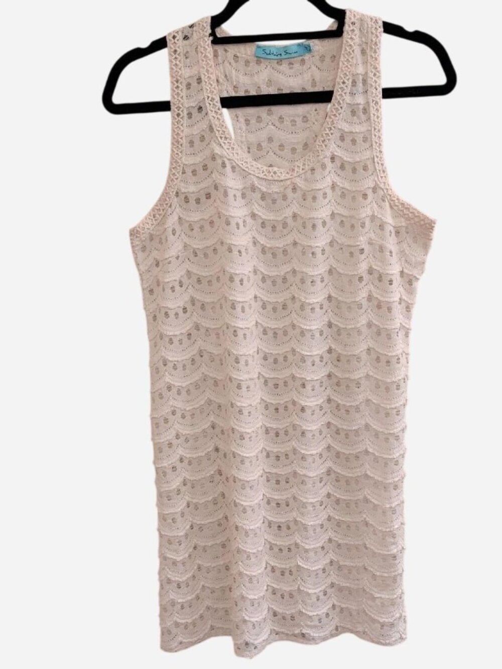 Solitaire Swim Scalloped Crochet Tank Cover-Up Dress Cream - Size M